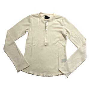 WSLY Rivington Ribbed Henley Top in Cream